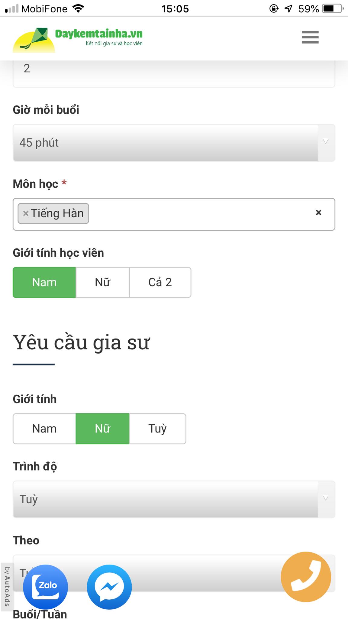 Học phí tiếng Hàn